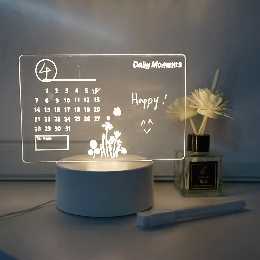 Glow & Write DIY LED Drawing Board - Erasable Acrylic Message Board for Kids with Pen & Night Lamp功能