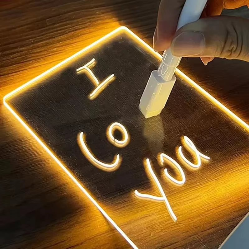 Glow & Write DIY LED Drawing Board - Erasable Acrylic Message Board for Kids with Pen & Night Lamp功能