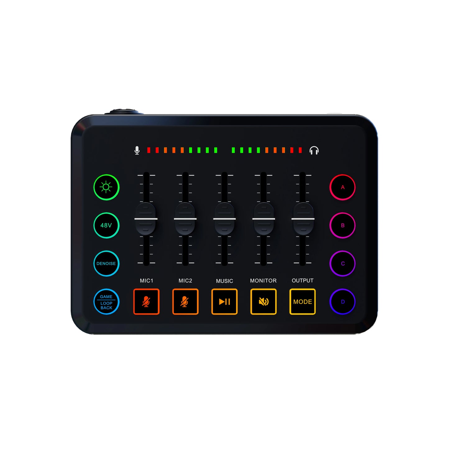 Gaming Audio Mixer Streaming 5-Channel RGB Mixer with XLR Microphone Interface for Game Voice Podcast Live Streaming