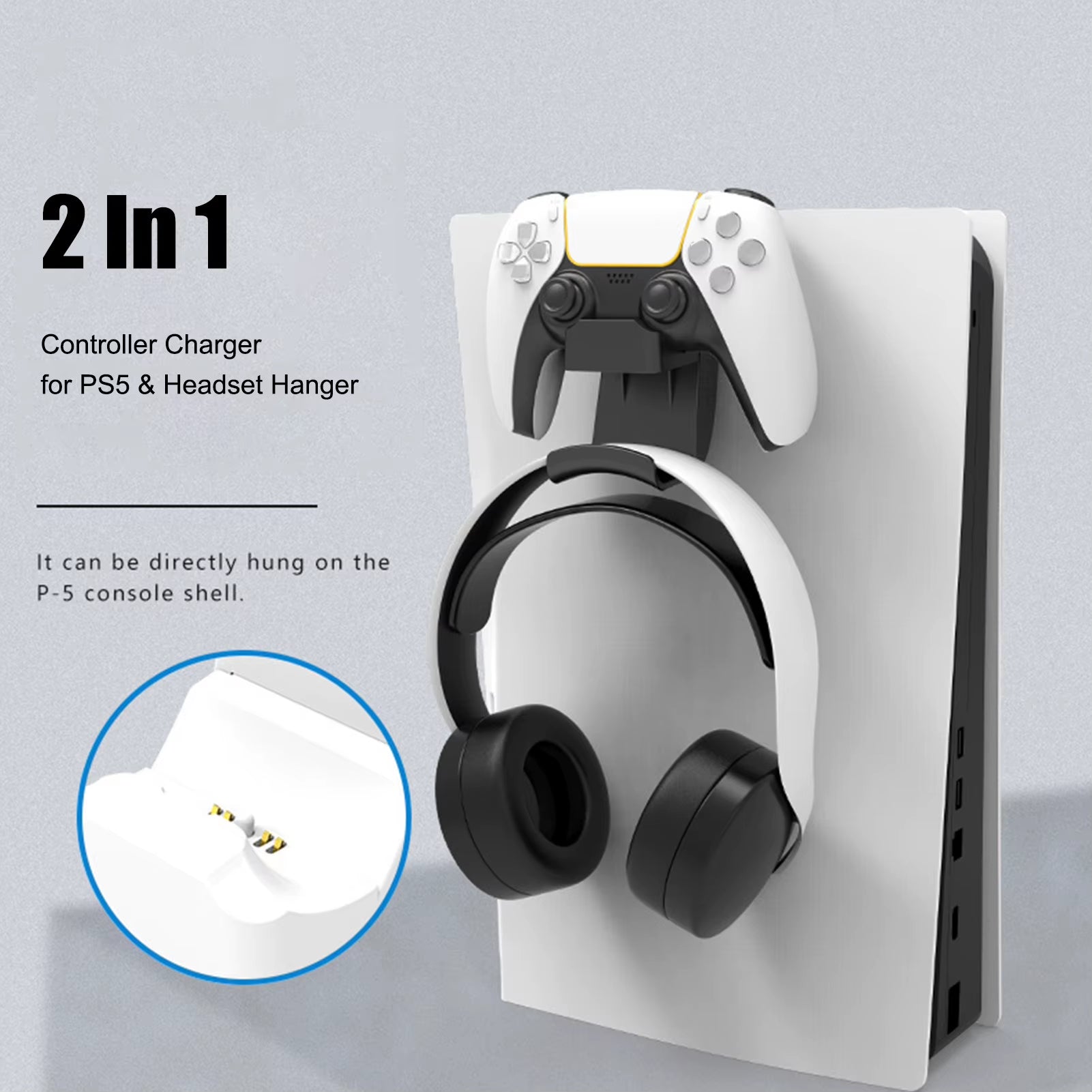 2 in 1 PS5 Controller Charger with Headphone Holder Smart Charging Dock Station for PS5 Controller