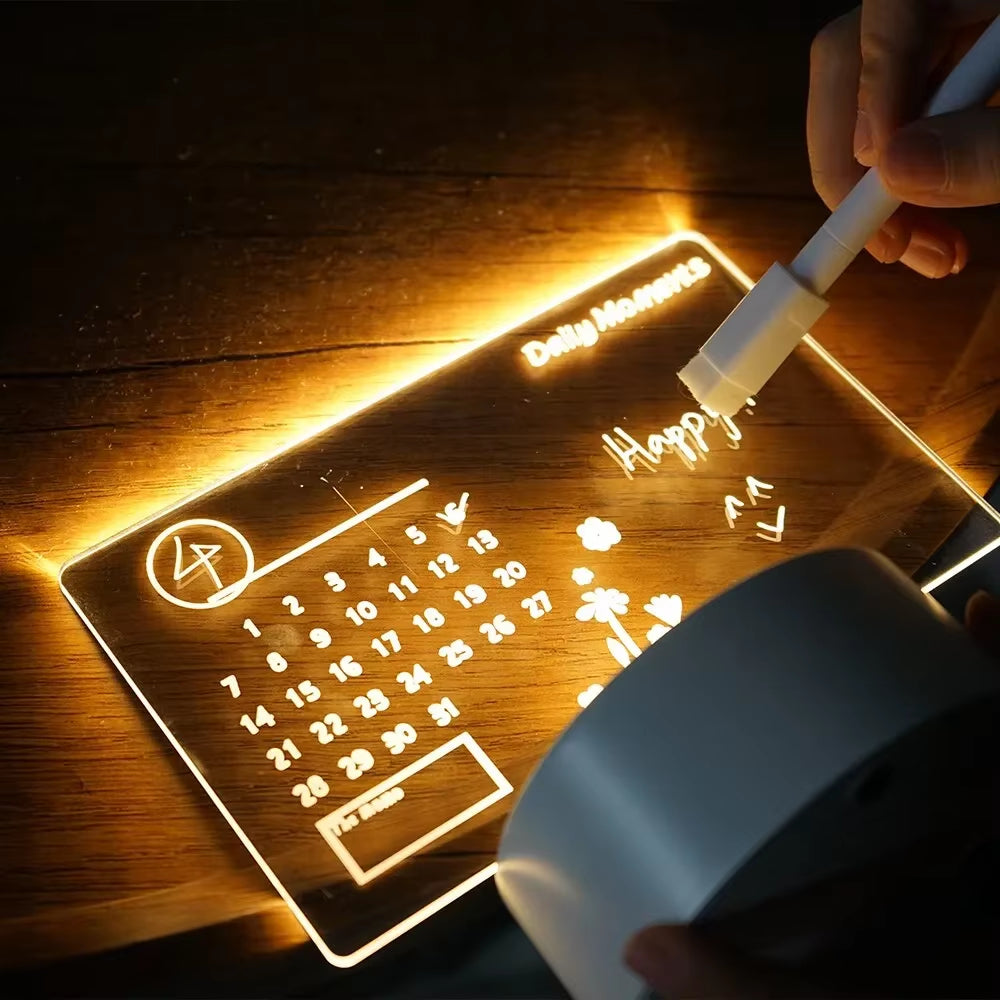 Glow & Write DIY LED Drawing Board - Erasable Acrylic Message Board for Kids with Pen & Night Lamp功能